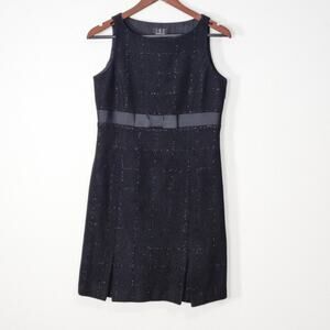 INC International Concepts Women’s Dress 8P Dark Romantic Preppy Black Tweed Bow